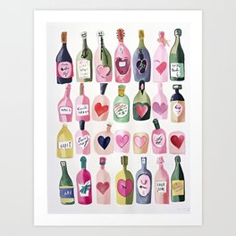 Champagne bottle 04 wine, pink, watercolor, boho, pastel Art Print