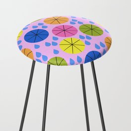 Mid-Century Modern Spring Rainy Day Umbrellas Pink Counter Stool