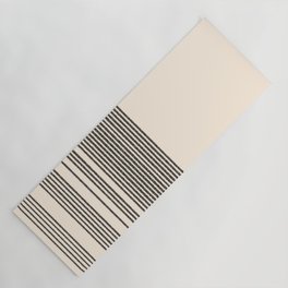 Organic Stripes - Minimalist Textured Line Pattern in Black and Almond Cream Yoga Mat