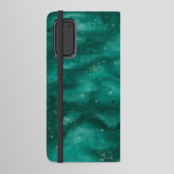 Teal abstract painting, wavy effect texture Android Wallet Case