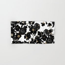 Modern Elegant Black White and Gold Floral Pattern Hand & Bath Towel