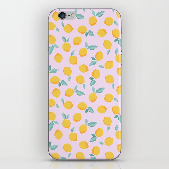 Lemons on Stem Pattern Fabric Design Limones Pink Lemonade iPhone Skin