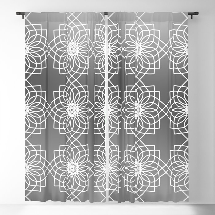 Grey Gradient and White Abstract Flowers in Mist Blackout Curtain