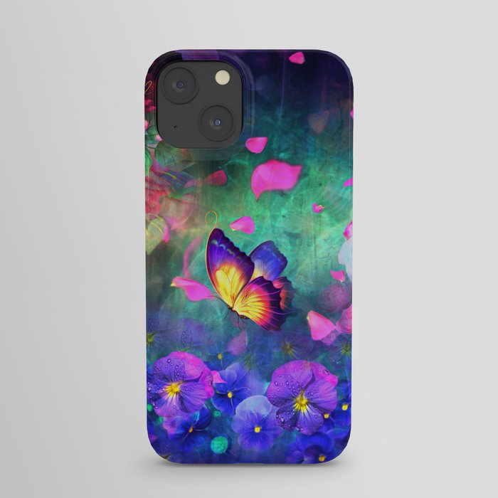 Floral garden paradise butterfly glow iPhone Case