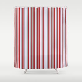 [ Thumbnail: Red, Dark Grey & Lavender Colored Lines Pattern Shower Curtain ]