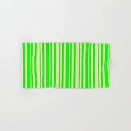 [ Thumbnail: Lime & Tan Colored Lines/Stripes Pattern Hand & Bath Towel ]