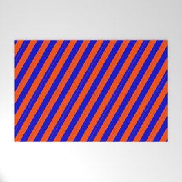 [ Thumbnail: Blue & Red Colored Lines/Stripes Pattern Welcome Mat ]