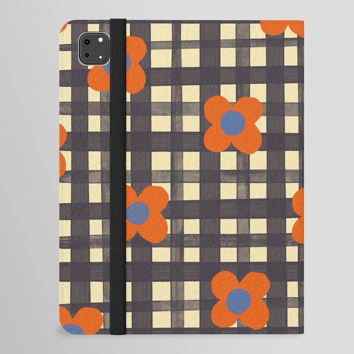 Black and red check and flowers iPad Folio Case