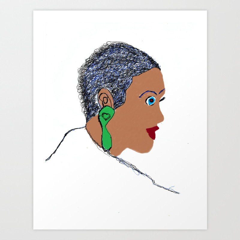 Short Hair Naturally Curly Hair Style Black Women Paint Drawing