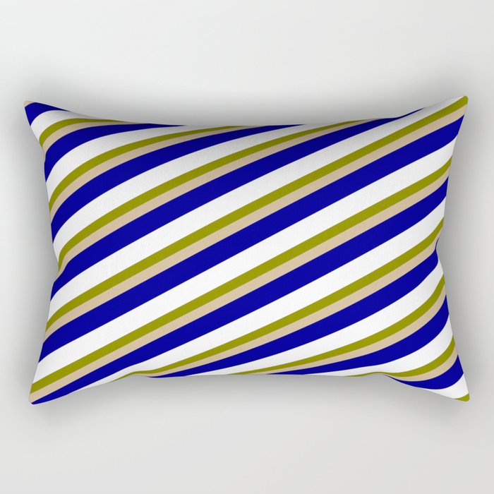 Green, Tan, Dark Blue, and White Colored Stripes/Lines Pattern Rectangular Pillow