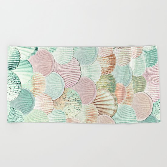 MERMAID SHELLS - MINT & ROSEGOLD Beach Towel