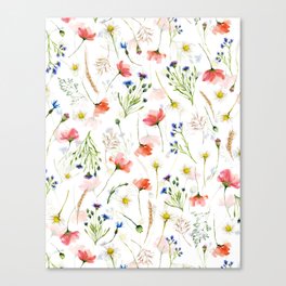 Scandinavian Poppies And Wildflowers Midsummer Meadow  Canvas Print