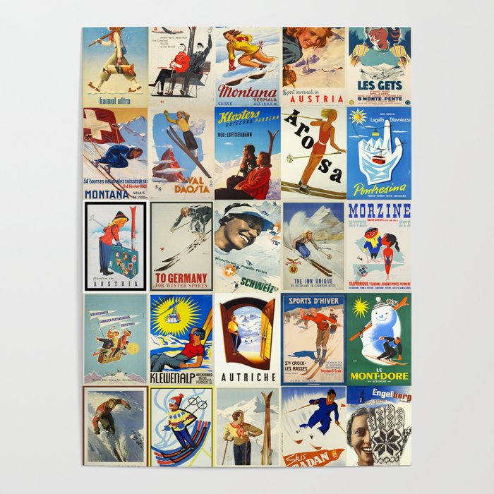 Vintage Skiing Posters Poster