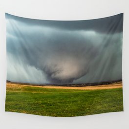 Roaming the Earth - Tornado Rumbles Over Plains Landscape on Spring Day in Kansas Wall Tapestry