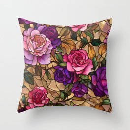 Roses Stained Glass Trendy Elegant Collection Throw Pillow