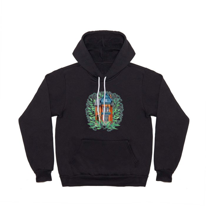 magic  victorian house and green leaves on white background  Hoody