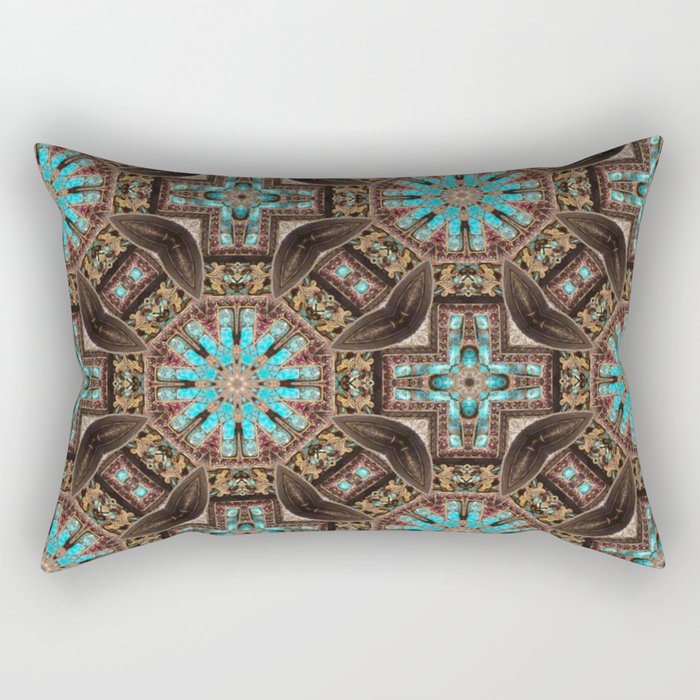 Turquoise and Brown Pattern Rectangular Pillow