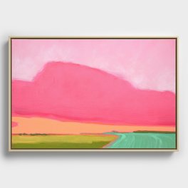 Pink and green abstract landscape - Memorial Day, Revisited Framed Canvas