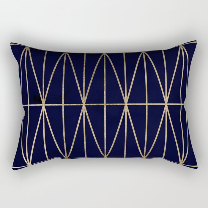 Modern gold geometric triangles pattern navy blue watercolor Rectangular Pillow