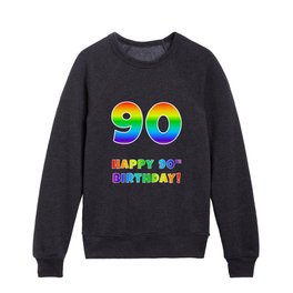 [ Thumbnail: HAPPY 90TH BIRTHDAY - Multicolored Rainbow Spectrum Gradient Kids Crewneck ]