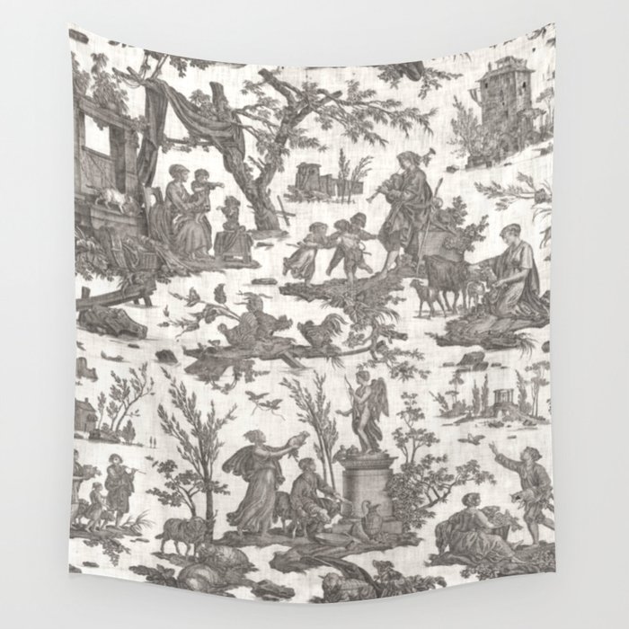 Antique 19th Century French Toile de Jouy Wall Tapestry