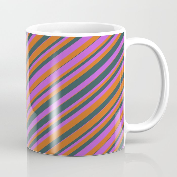 Chocolate, Dark Slate Gray, and Orchid Colored Striped Pattern Coffee Mug