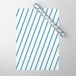 [ Thumbnail: Aquamarine, Mint Cream & Blue Colored Pattern of Stripes Wrapping Paper ]
