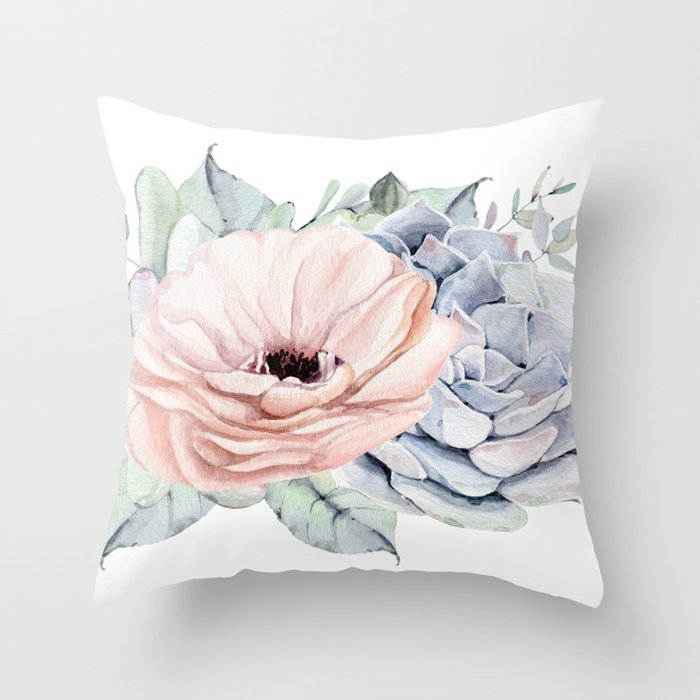 Pastel Succulents by Nature Magick Throw Pillow