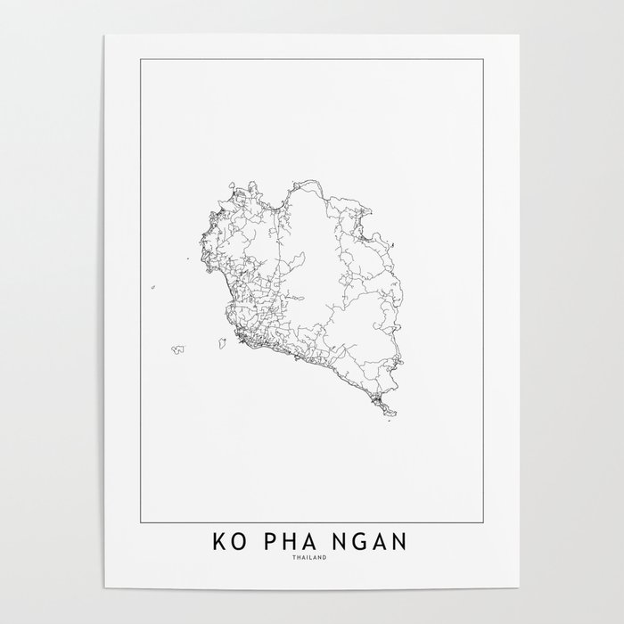 Ko Pha Ngan White Map Poster