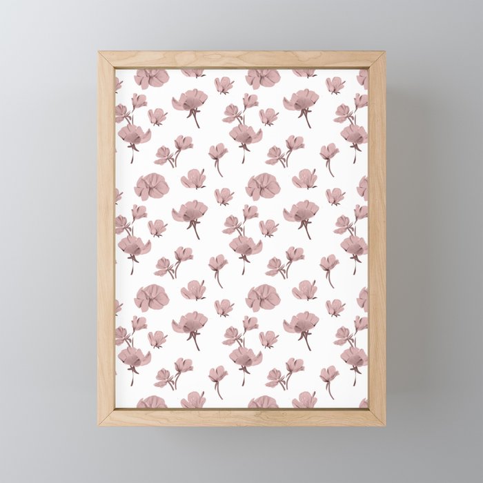 Simple Pink Flowers Framed Mini Art Print