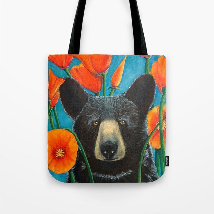 Black Bear & California Poppies, Acrylic Tote Bag