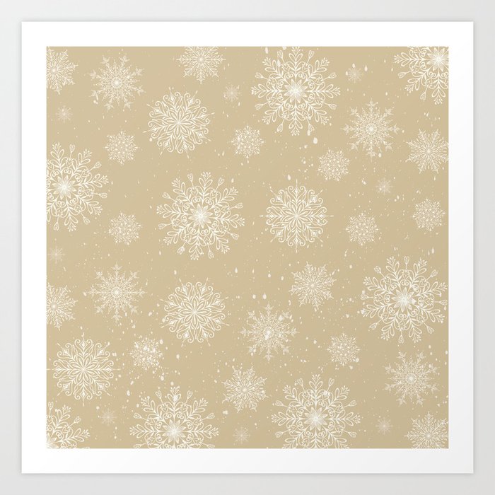 Festive Snowflakes Neutrals Art Print