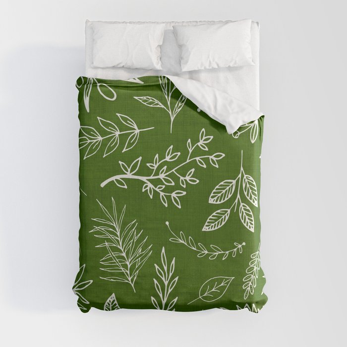 Emerald Forest Botanical Drawing Duvet Cover