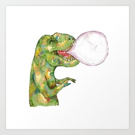 T-rex dinosaur bubble gum painting watercolour Art Print