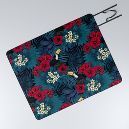 Toucans and tropical flora, green and red Picnic Blanket