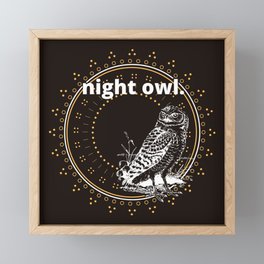 Night Person - owl illustration phrase Framed Mini Art Print