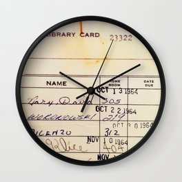 Library Card 23322 Wall Clock | Graphicdesign, Digital Manipulation, 23322, Overdue, Librarybook, Reading, Retro, Digital, Librarycard, Curated 