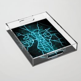 Halle, Germany, Blue, White, Neon, Glow, City, Map Acrylic Tray