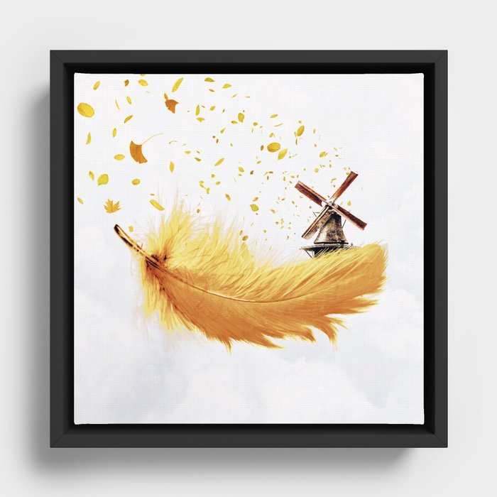 Air Feather • Yellow Feather I Framed Canvas