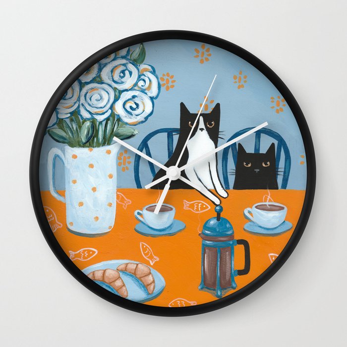 Cats and a French Press Wall Clock Wall Clock