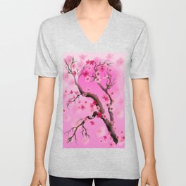 Deep pink sakura (cherry blossoms) sumi-e V Neck T Shirt