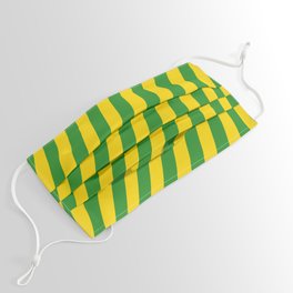 [ Thumbnail: Yellow & Forest Green Colored Stripes/Lines Pattern Face Mask ]