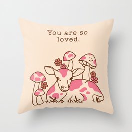 You Are Loved Throw Pillow | Graphicdesign, Curated, Love, Cute, Animal, Pink, Cow, Motivation, 70S, Hippy 