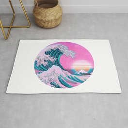 Vaporwave Great Wave Synthwave Aesthetic Sunset Area & Throw Rug