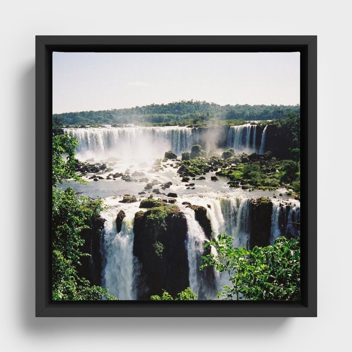Brazil Photography - Beautiful Waterfall Surrounded By The Jungle Framed Canvas