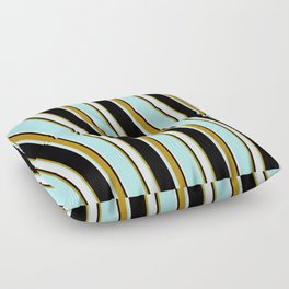 [ Thumbnail: Black, Dark Goldenrod, Turquoise & Mint Cream Colored Lined Pattern Floor Pillow ]