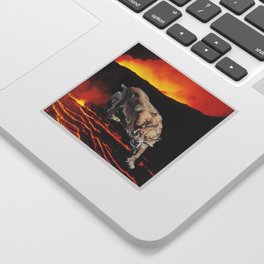 lavacat ~ animal paper collage surreal weird mountain lion volcano funny Sticker
