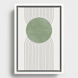 Mid century Green Moon Shape  Framed Canvas