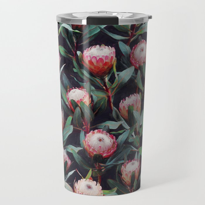 Evening Proteas - Pink on Charcoal Travel Mug