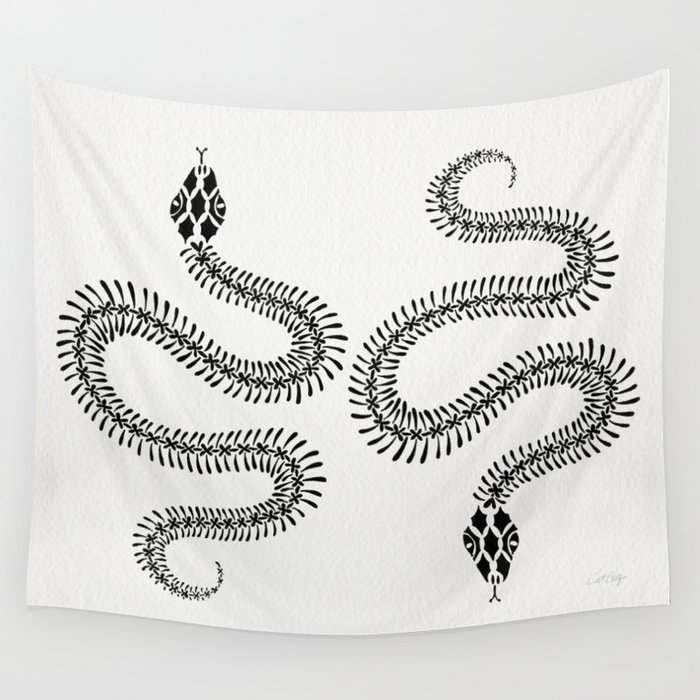 Snake Skeleton – Black Ink Wall Tapestry